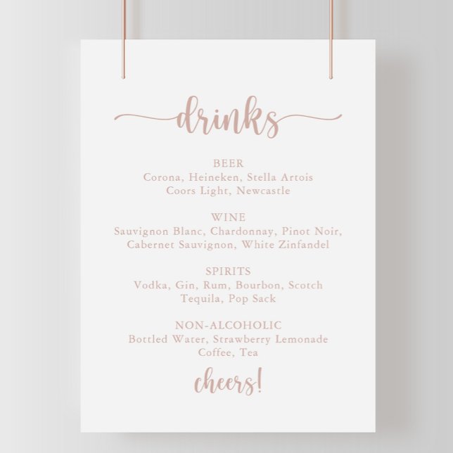 Rose Gold Calligraphy Wedding Drinks Menü Signatur Poster (Von Creator hochgeladen)