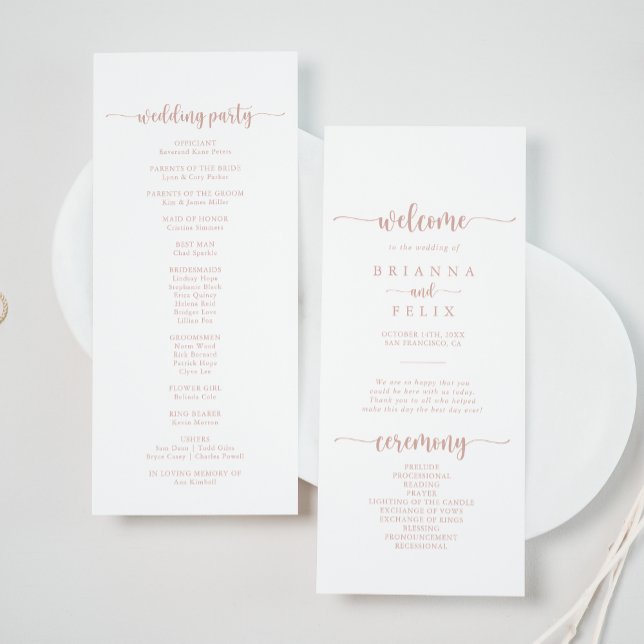 Rose Gold Calligraphy Wedding Program Programm (Von Creator hochgeladen)