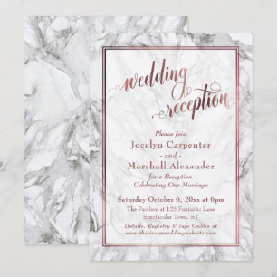 Rose Gold Calligraphy Wedding Reception Marmor Einladung