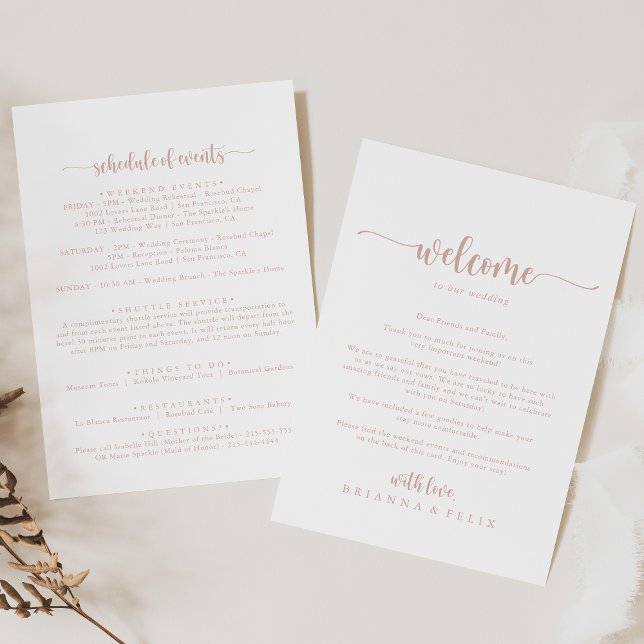 Rose Gold Calligraphy Wedding Willkommensbrief (Von Creator hochgeladen)