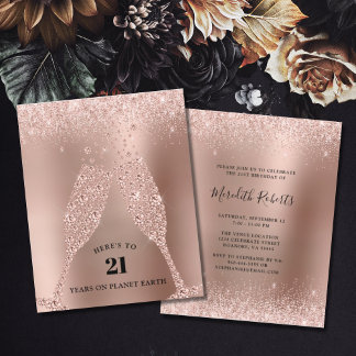 Rose Gold Champagne 21. Geburtstag Einladung