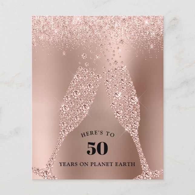 Rose Gold Champagne 40. Geburtstag Einladung (Vorderseite)
