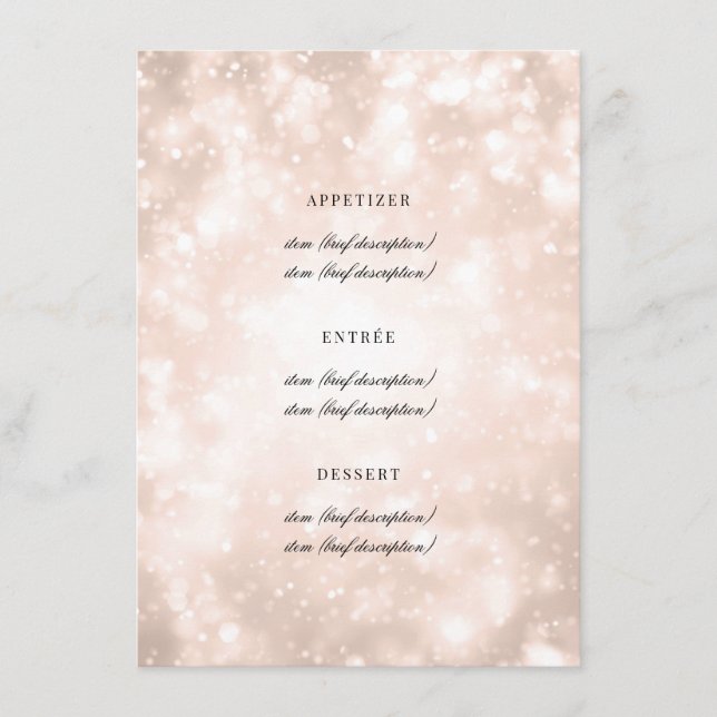 Rose Gold Champagne Bokeh Hochzeitsmenü Menükarte (Vorderseite)