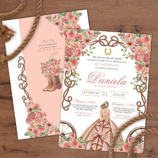 Rose Gold Champagner Rosa Charro Rustikale Quincea Einladung
