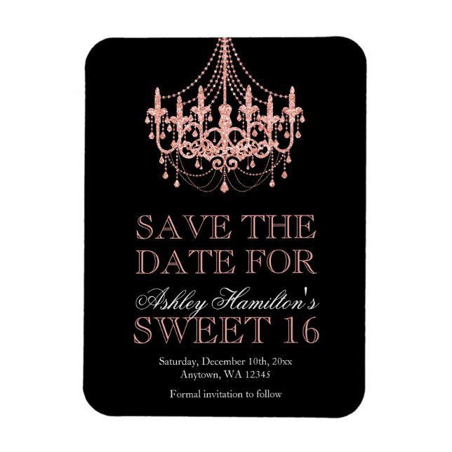 Rose Gold Chandelier Sweet 16 Save the Date Magnet (Vertikal)
