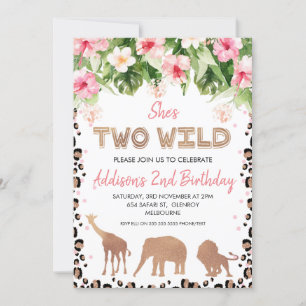 Rose Gold Cheetah Print Two Wild Second Birthday Einladung