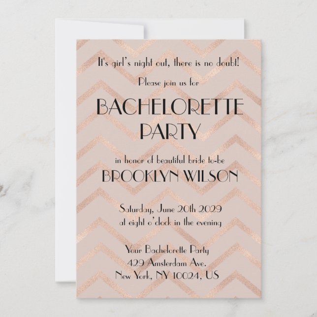 Rose Gold Chevron Bachelorette Party Invite Einladung (Vorderseite)