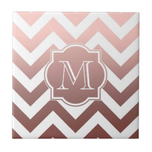 Rose Gold Chevrons Monogram Fliese