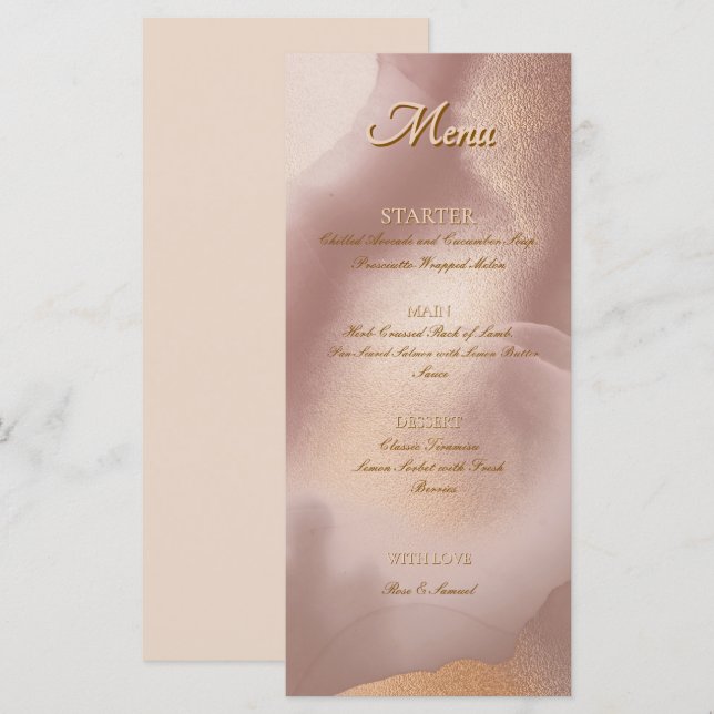 Rose Gold Chic Flaches Menü Menükarte (Vorne/Hinten)