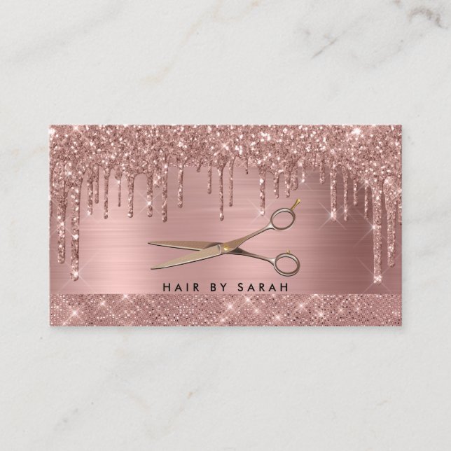 Rose Gold Chic Glitzer Tropfen Haare Visitenkarte (Vorderseite)