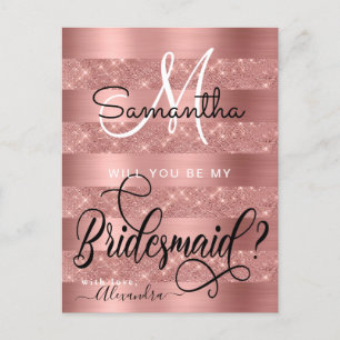 Rose Gold Chic Monogram Bridesmaid Vorschlag Postkarte