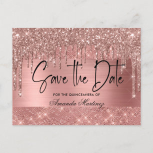 Rose Gold Chic Quinceañera Save the Date Postkarte