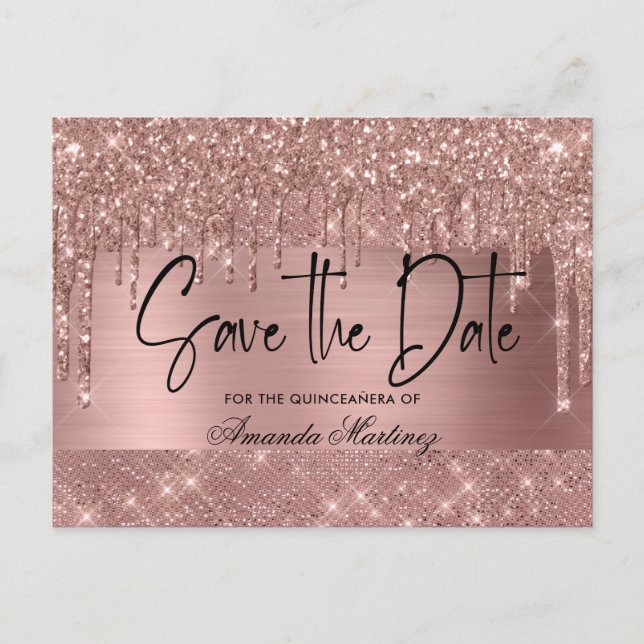 Rose Gold Chic Quinceañera Save the Date Postkarte (Vorderseite)