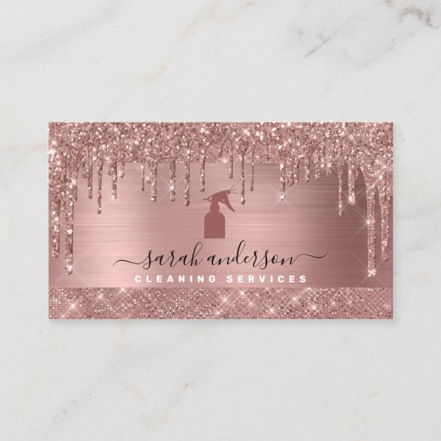 Rose Gold Chic Reinigungsservice Visitenkarte (Vorderseite)