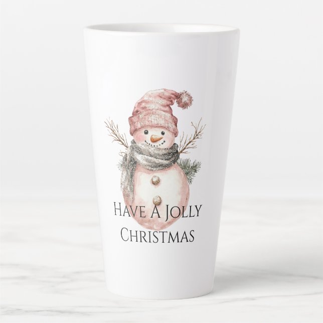 Rose Gold Christmas Snowman Milchtasse (Vorderseite)