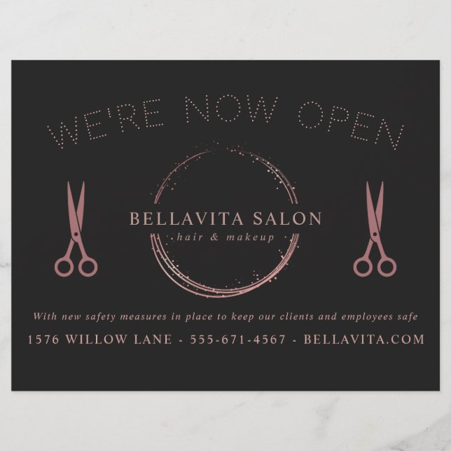 Rose Gold Circle Salon Logo jetzt geöffnet Flyer (Vorne)