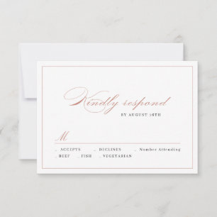 Rose gold Classic Elegance Script Einfache Hochzei RSVP Karte