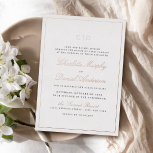 Rose Gold Classic Elegance Script Monogram Wedding Folieneinladung