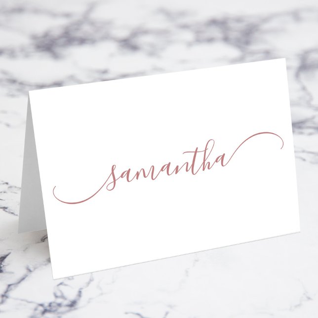 Rose Gold Classy Kurve Swash Name Platzkarten Tischnummer (Rose Gold Classy Curved Swash Name Place Cards)