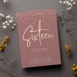Rose Gold Confetti 16 . Geburtstag Geburtstagspart Folieneinladung<br><div class="desc">Feiern Sie ihren Meilenstein Geburtstag mit diesen schicken 16. Geburtstagsfeierlichkeiten mit "sechzehn" in der modernen Rose Goldfolie handgezeichneten Schriftzeichen und Konfetti überragt. Personalisieren Sie Ihre Party-Details unten. Eine unvergessliche,  luxuriöse Wahl für fabelhafte 16 . Geburtstag Geburtstagsfeiern.</div>