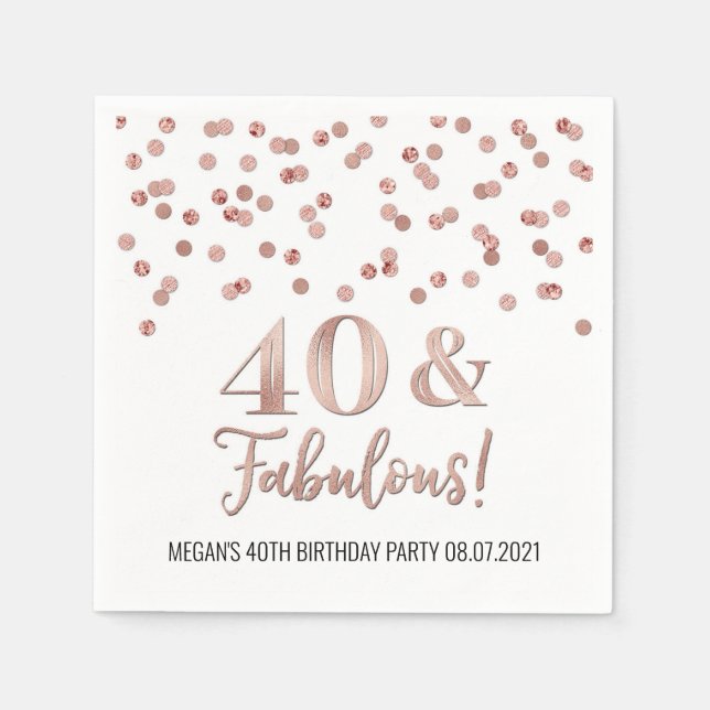 Rose Gold Confetti 40 & Fabulous Geburtstag Serviette (Vorderseite)