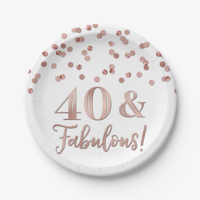 Rose Gold Confetti 40 und fabelhafter Geburtstag Pappteller (Vorderseite)