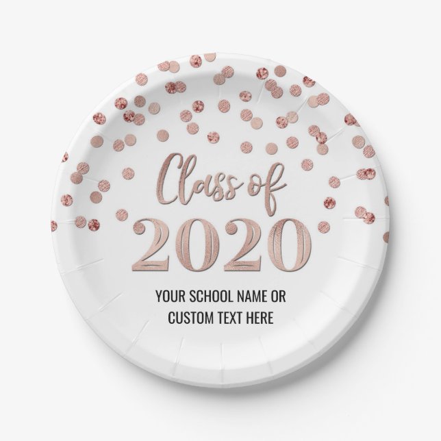 Rose Gold Confetti Abschluss 2020 Pappteller (Vorderseite)