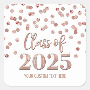 Rose Gold Confetti Abschluss 2025 Quadratischer Aufkleber