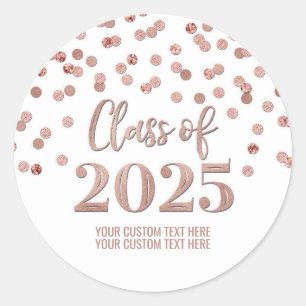 Rose Gold Confetti Abschluss 2025 Runder Aufkleber