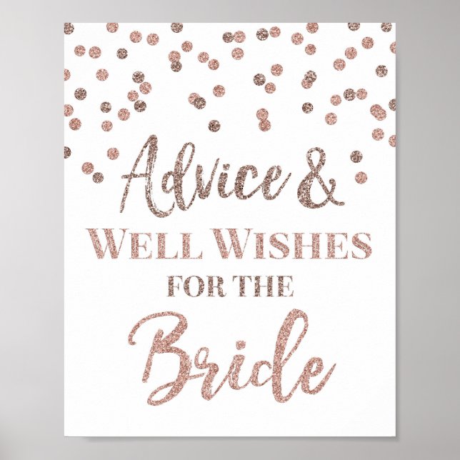Rose Gold Confetti Beratung für das Bride-Zeichen Poster (Vorne)