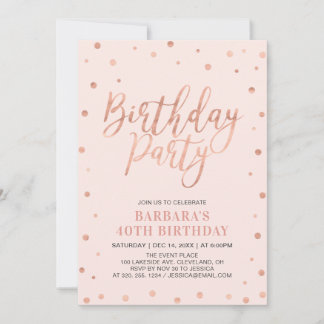 Rose Gold Confetti & Blush | Erwachsene Geburtstag Einladung