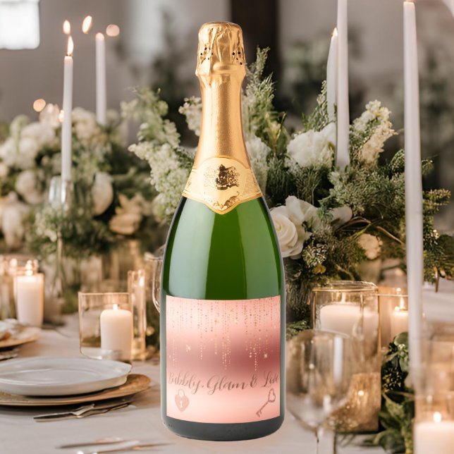 Rose Gold Confetti Brautparty (Elegant Rose Gold Confetti Wine Label – Perfect for bridal showers, weddings, and special toasts.


)