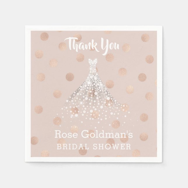 Rose Gold Confetti Brautparty Hochzeitskleid Serviette (Vorderseite)
