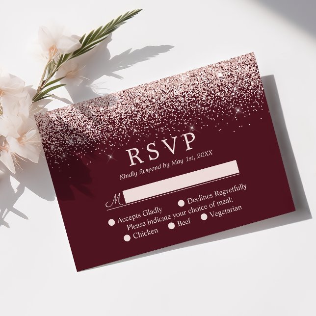 Rose Gold Confetti Burgundy Moderne HochzeitsrSVP RSVP Karte (Von Creator hochgeladen)