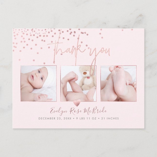 Rose Gold Confetti Chic Signature Script Vielen Da Postkarte (Vorderseite)