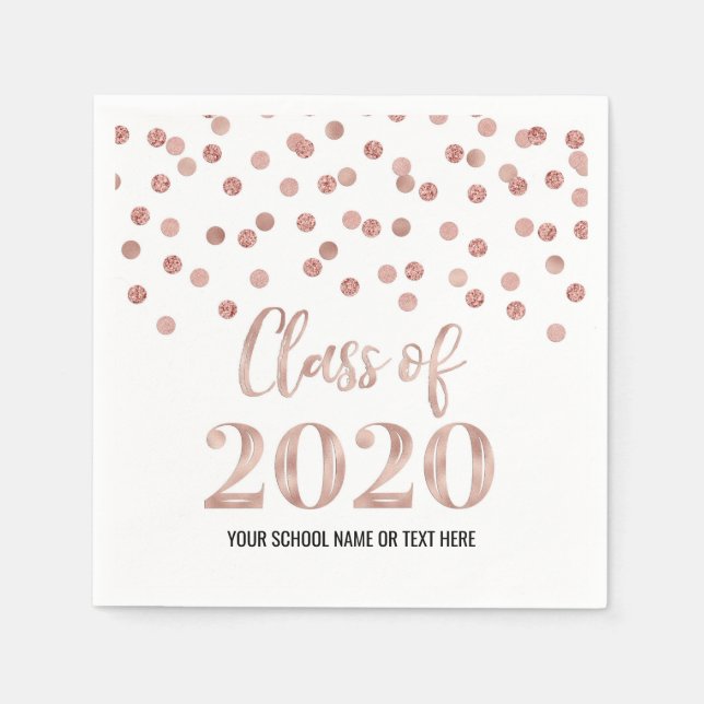 Rose Gold Confetti Class of 2020 Abschluss Serviette (Vorderseite)