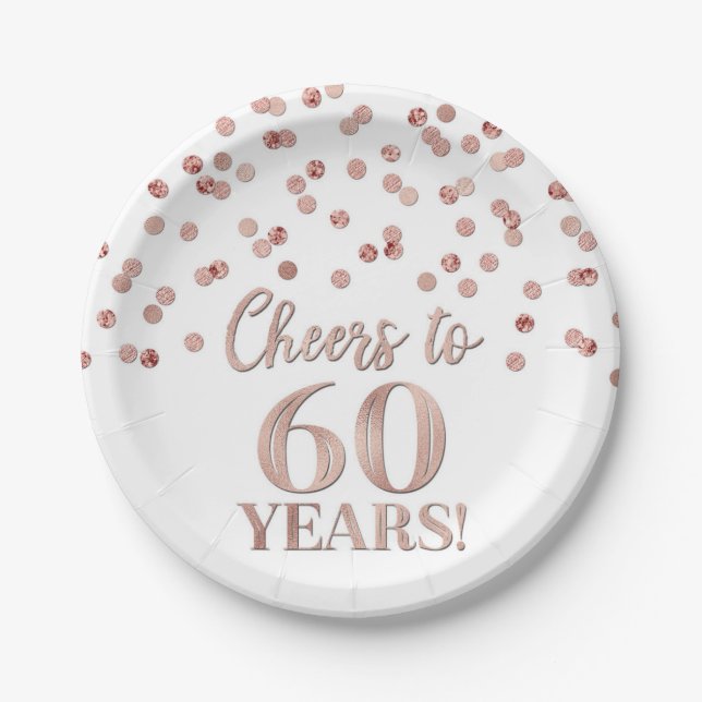 Rose Gold Confetti Feiert 60 Jahre Geburtstag Pappteller (Vorderseite)