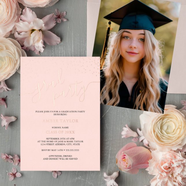 Rose Gold Confetti Foto Graduation Party Folieneinladung (Von Creator hochgeladen)