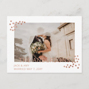 Rose Gold Confetti Foto Hochzeitsankündigung Postkarte