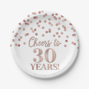 Rose Gold Confetti freut sich auf 30 Jahre Geburts Pappteller