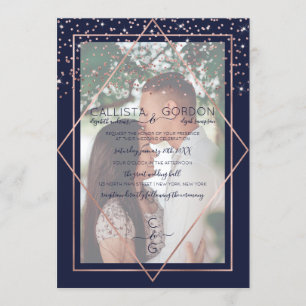 Rose Gold Confetti Geo Border Foto Hochzeit Einladung