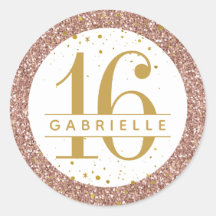 Rose Gold Confetti Glitzer Geburtstag Gunst Label