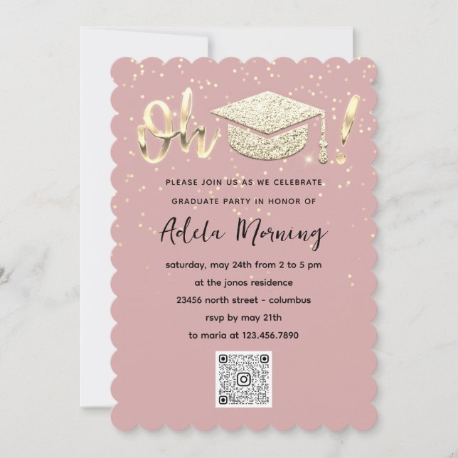 Rose Gold Confetti Graduate Party QR Code Einladung (Vorderseite)