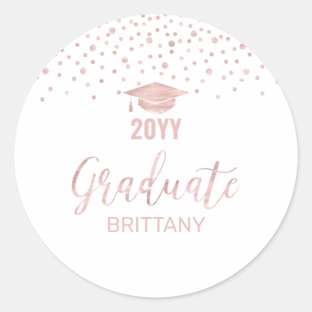 Rose Gold Confetti Graduation Party Gefallen Runder Aufkleber (Vorderseite)