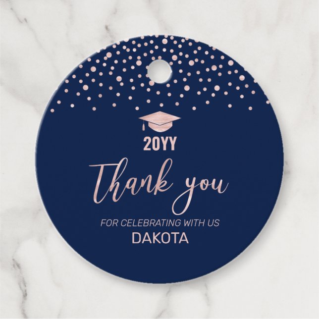Rose gold Confetti Graduierungsparty Danke Geschenkanhänger (Vorderseite)