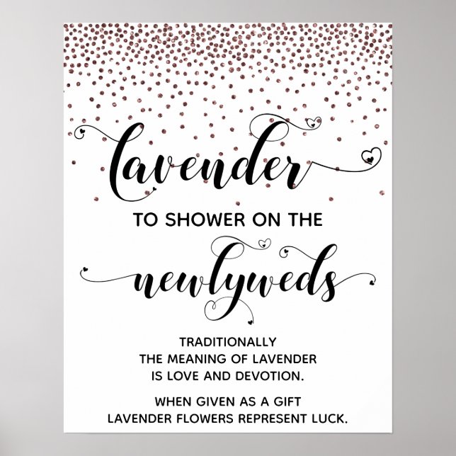Rose Gold Confetti Herzdusche mit Lavendel-Zeichen Poster (Vorne)