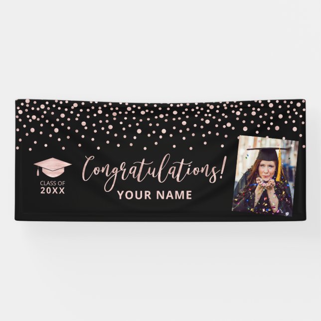 Rose Gold Confetti Herzlichen Glückwunsch Abschlus Banner (Horizontal)