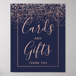 Rose gold confetti marineblaue Hochzeitskarten Ges Poster