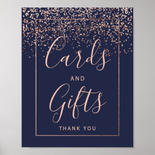 Rose gold confetti marineblaue Hochzeitskarten Ges Poster