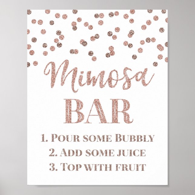 Rose Gold Confetti Mimosa Bar Sign Wedding Poster (Vorne)